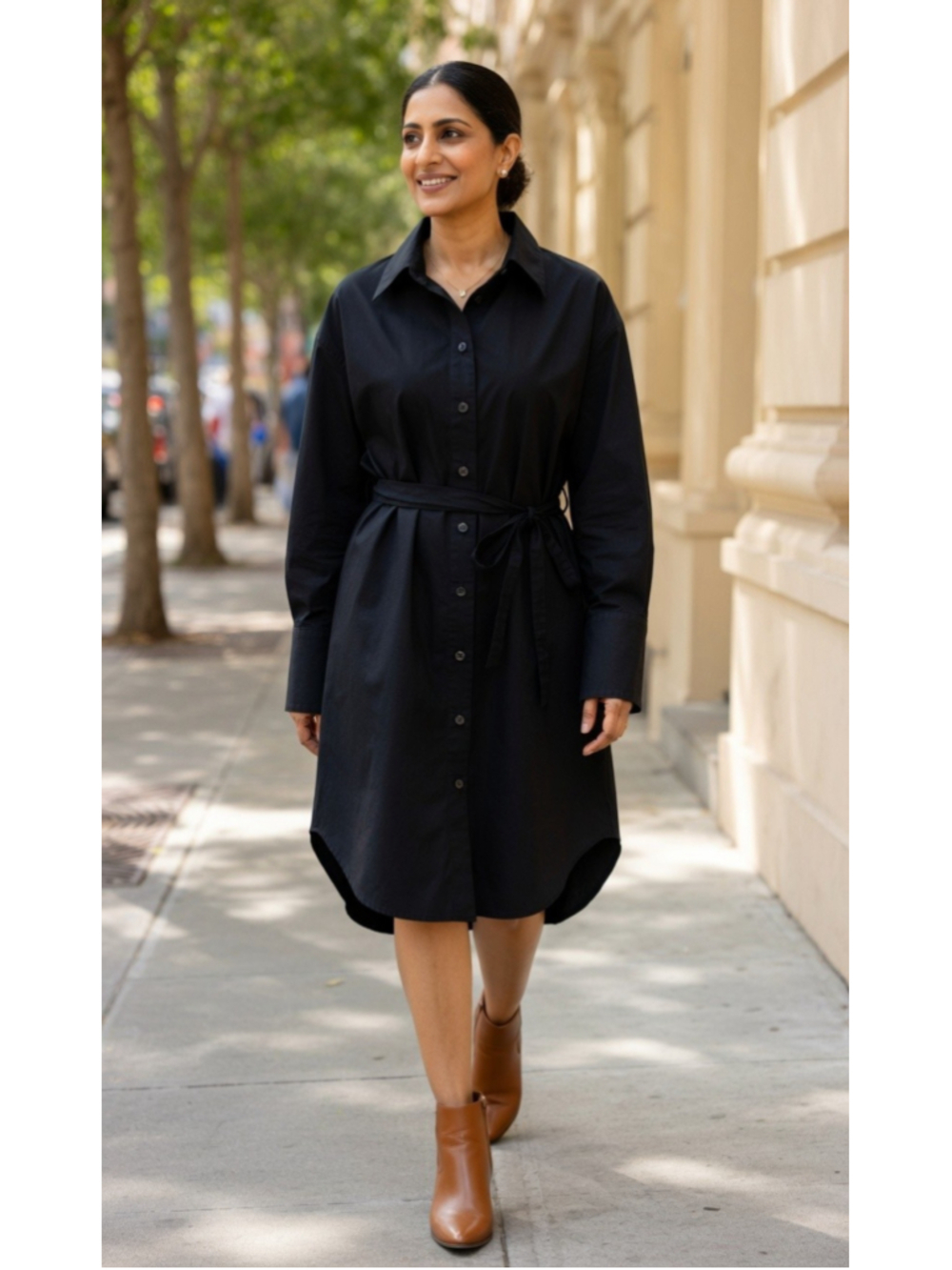 Banana Republic Small Black Cotton Oversized Shirt Dress Tie Belt Quiet Luxury